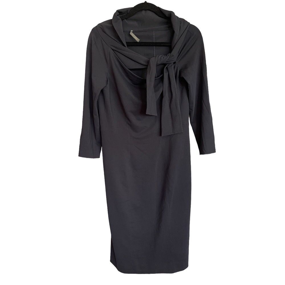 Alberta Ferretti Dress‎ Dark Blue Women's Stretchy Boat Neck Tie Size 10 READ